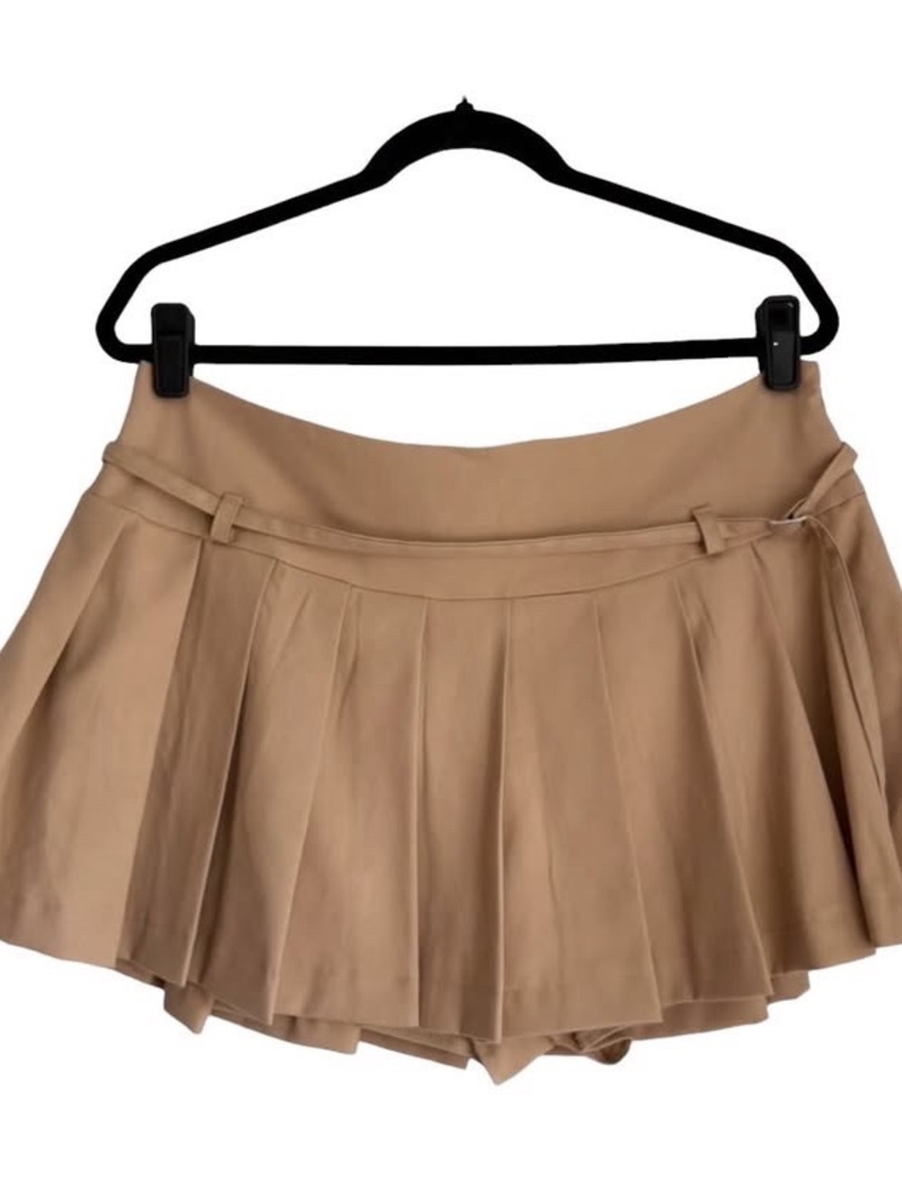 Avec Les Filles Pleated Mini Skort Pleated Skirt Micro Camel Tan Belt Large XL